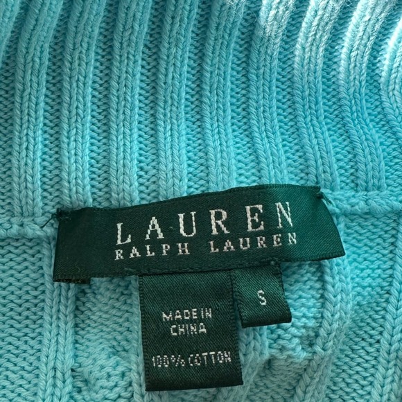 Ralph Lauren Women Blue Cable Knit Full Zip Mock Neck Sweater Size S - Picture 7 of 11